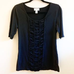 Ann Taylor LOFT Top Black Flattering Gathered-Front Shirt Size Medium EUC